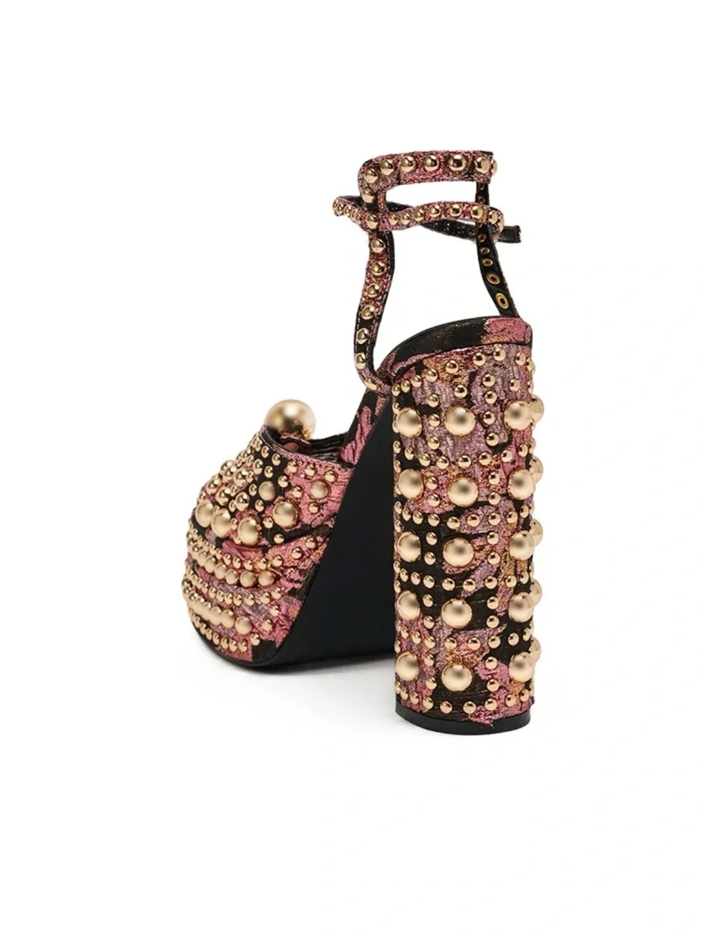 AKIRA Pink Rose Gold Studded Platform Sandal
